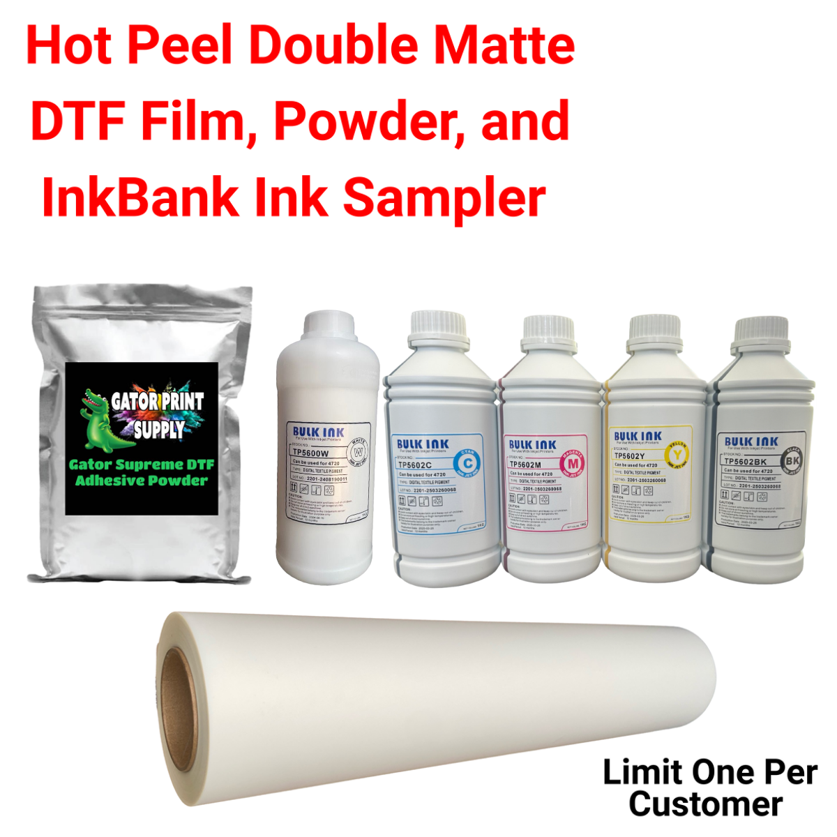 inkbank white with cmyk ink set and dtf film and powder sample bundle