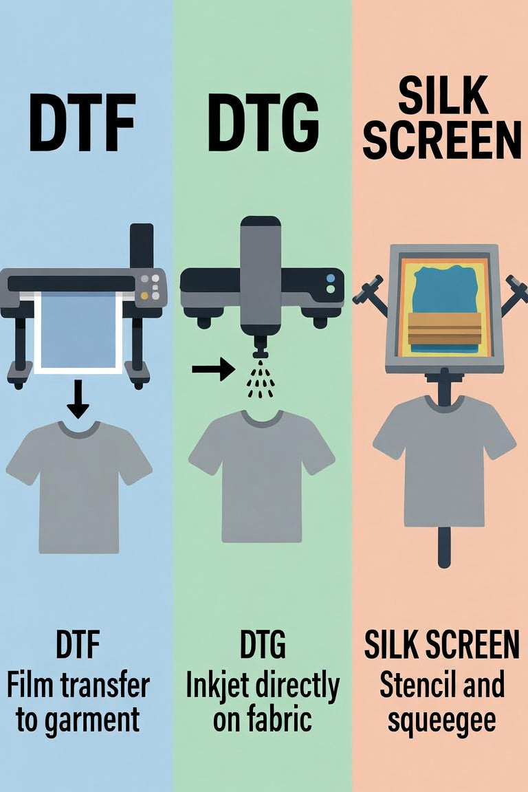 direct to film printing compared to direct to garment and silk screen
