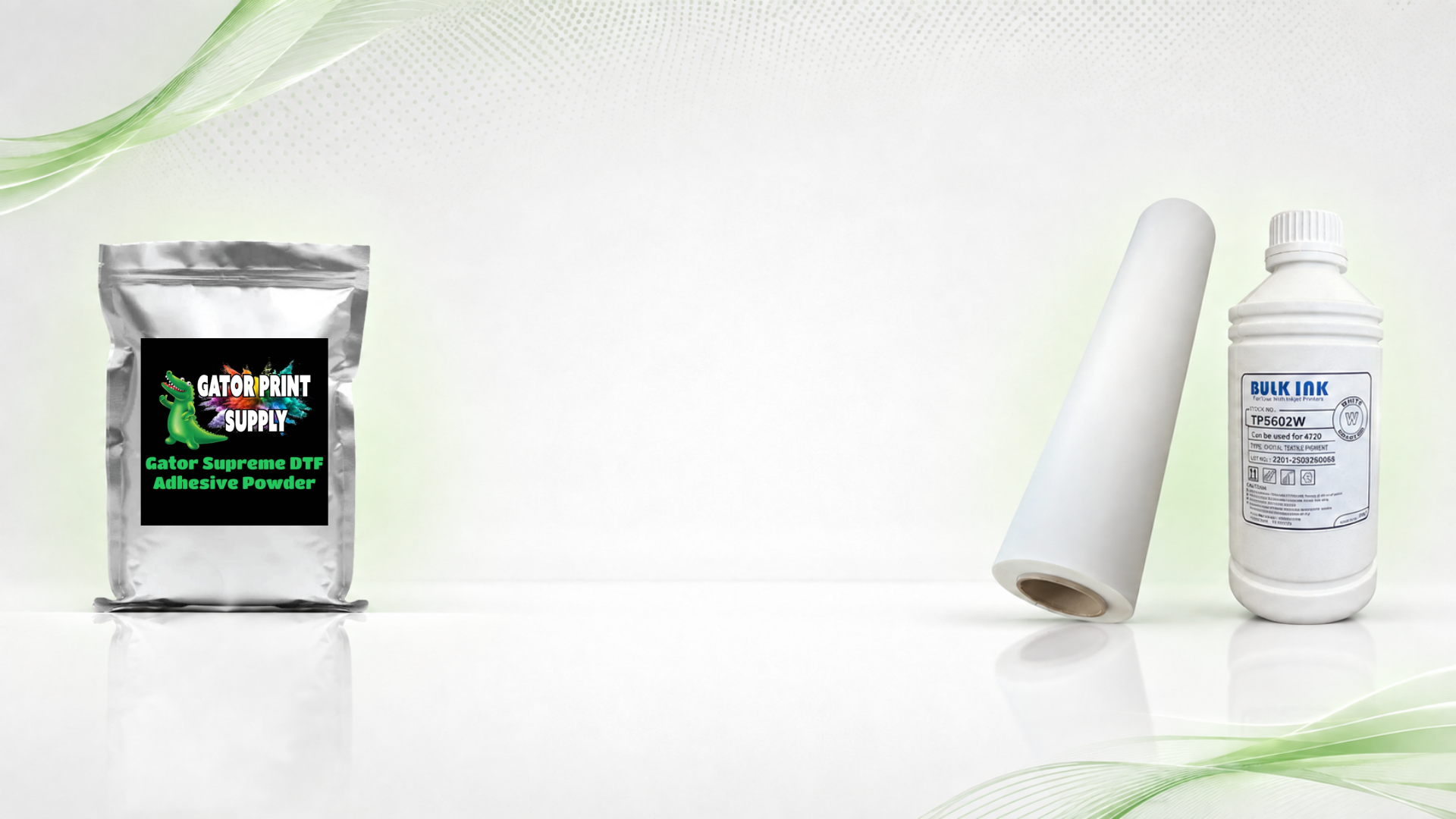 DTF powder, transfer film, and white ink for Epson printheads