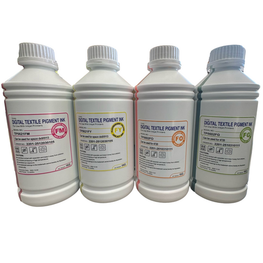 inkbank 5602 dtf fluorescent fm, fy, fo, and fg ink bottles