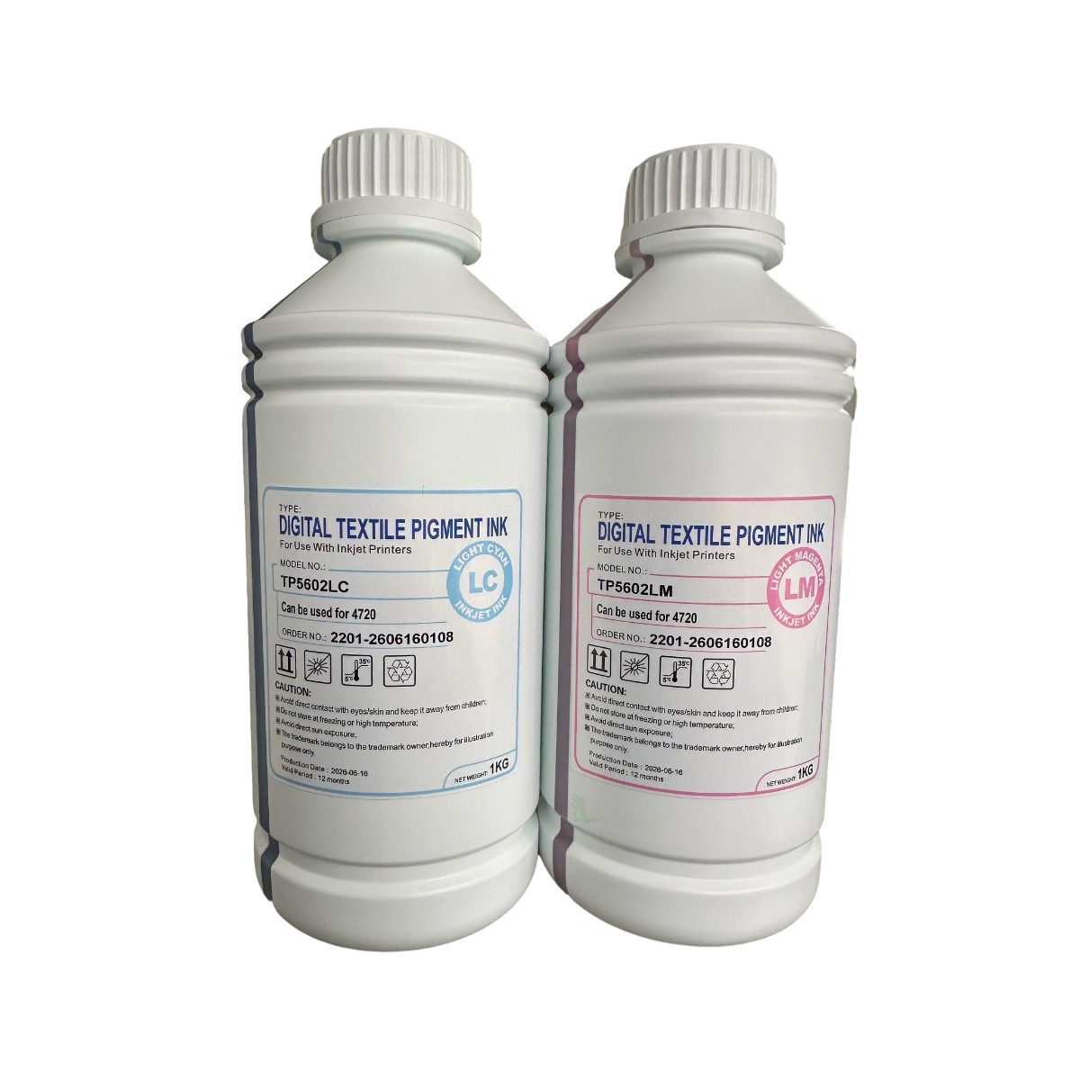 ink bank 5602 light cyan and light magenta dtf ink bottles