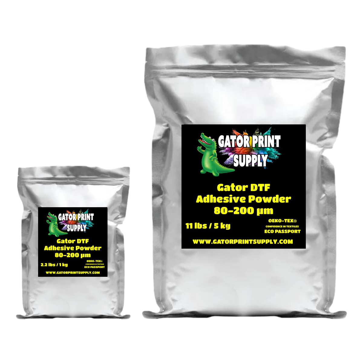 1 kg and 5 kg bags of medium DTF powder